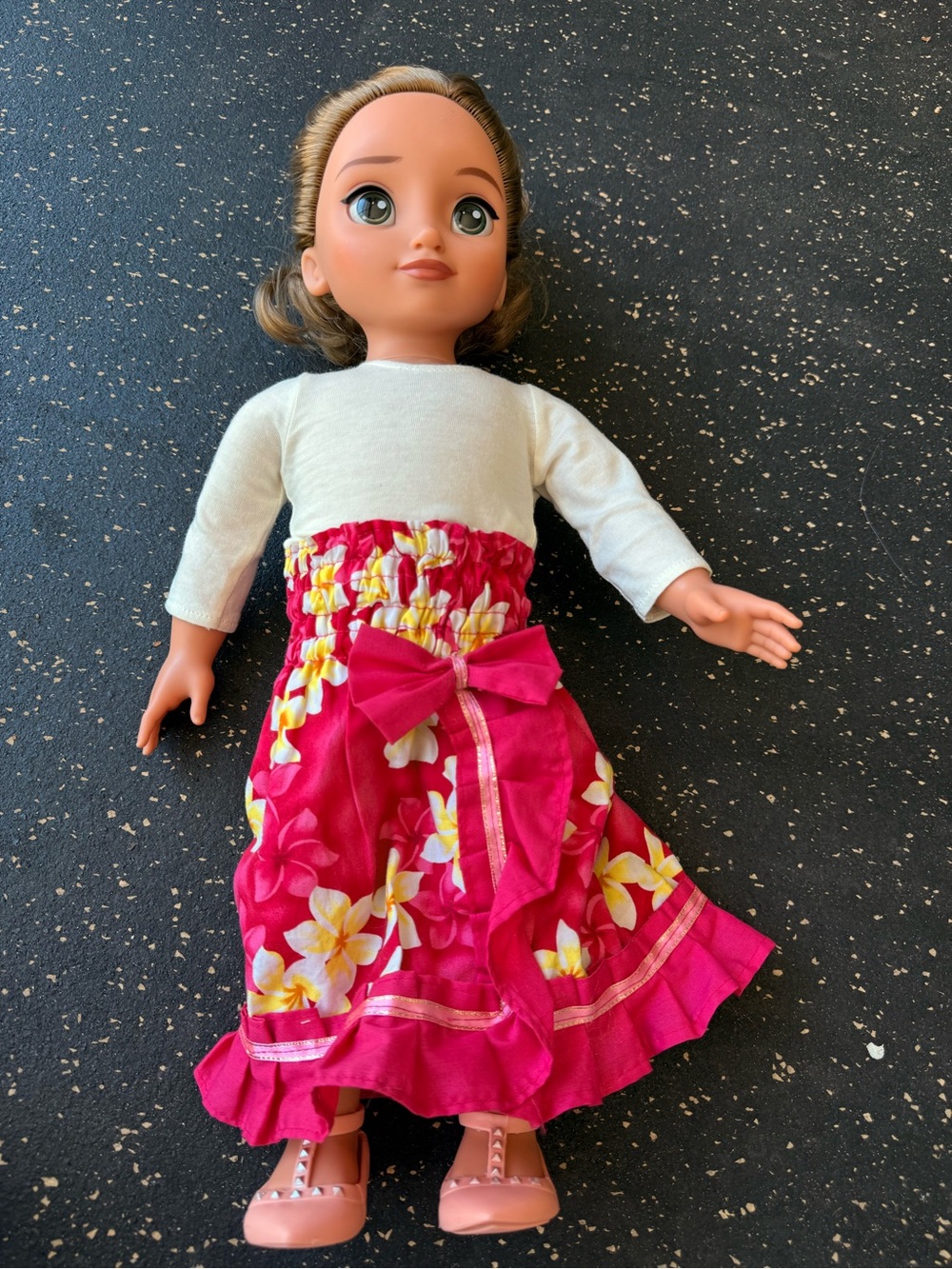 Disney Doll in Hot Pink Floral Skirt with White Top